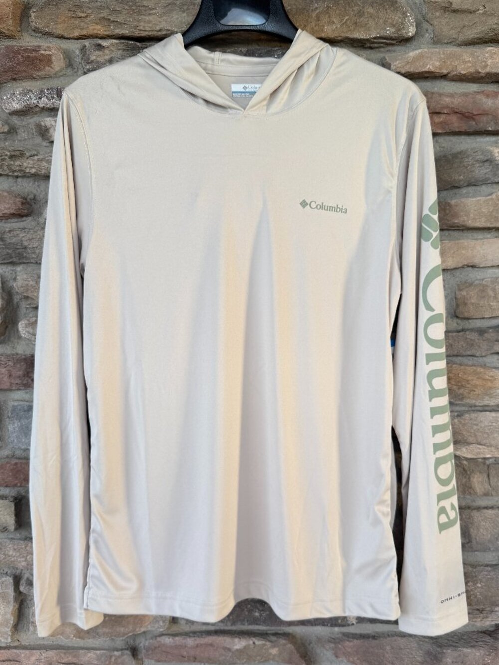Columbia Men's Rapid Creek LS Hoodie Shirt Logo Tan Olive Small Large NWT